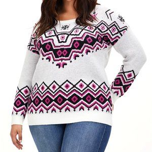 TORRID IVORY FAIR ISLE CREW NECK PULLOVER TUNIC SIZE 4